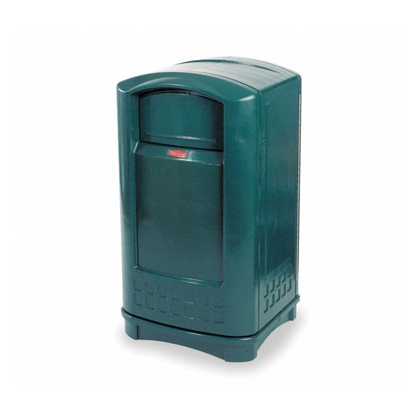 Can Trash Plaza Resin 50gal Spring Lid Dark Green Rectangle Ea